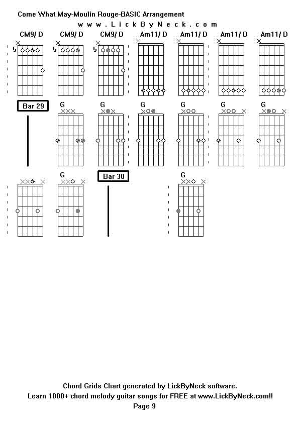 Chord Grids Chart of chord melody fingerstyle guitar song-Come What May-Moulin Rouge-BASIC Arrangement,generated by LickByNeck software.